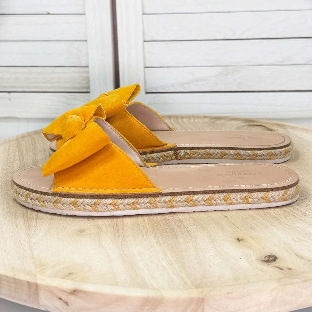 Kate Spade Bow Top‎ Suede Espadrille Slide Sandals Yellow 7.5